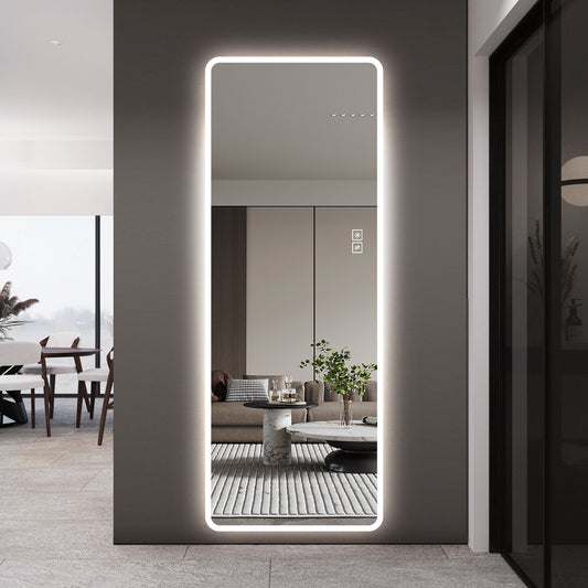 LED Full Length Mirror With Lights, Wall Mounted Full Body Mirror, Dimmable 3 Color Lighting, Anti Fog, Shatter Proof, Memory Function - Clear