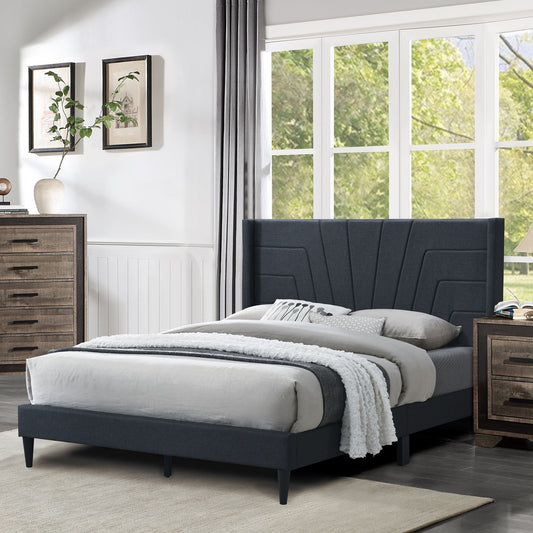 Eastern King Size Bed, Upholstered Platform Bedframe - Charcoal
