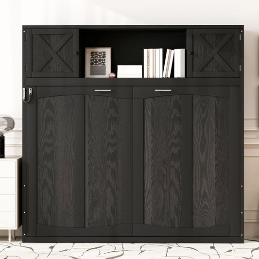 Full Size Murphy Bed With Storage Cabinets - Black