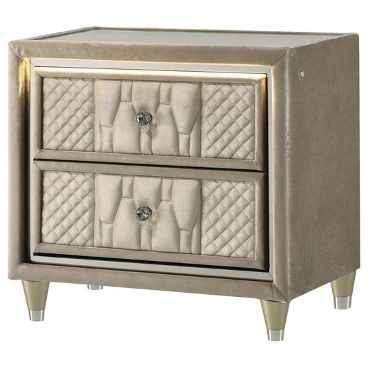 Lorient - 2-Drawer LED Nightstand With USB - Ivory And Camel