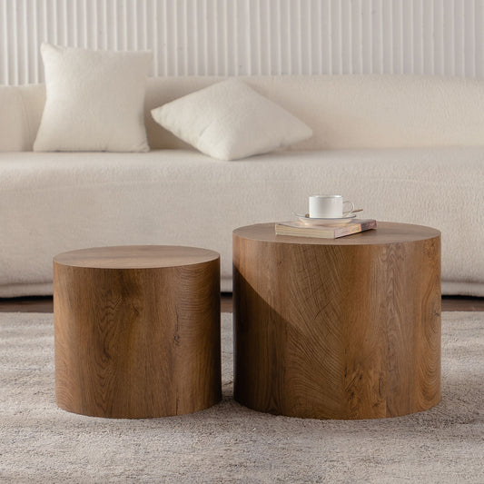 Round Nesting Coffee Table For Small Living Room (Set of 2) - Brown / Wood