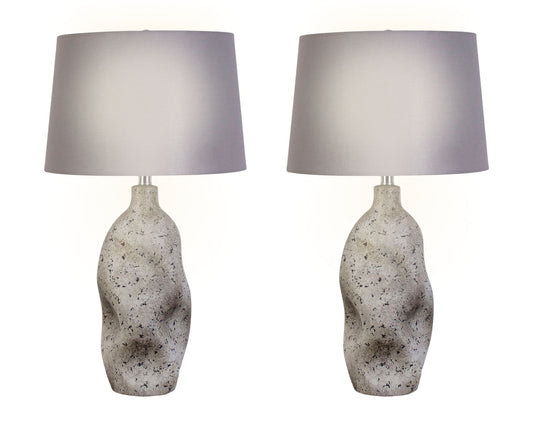 "Stonehaven Elegance" Ceramic Table Lamp (Set of 2) - Natural Stone