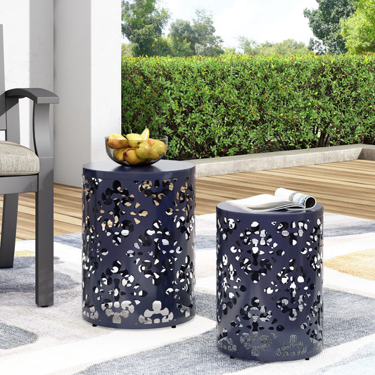 Modern Iron Cut Design End Table (Set of 2) - Navy Blue