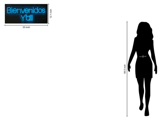 "Bienvenidos Y'All" LED Neon On Acrylic - Light Blue