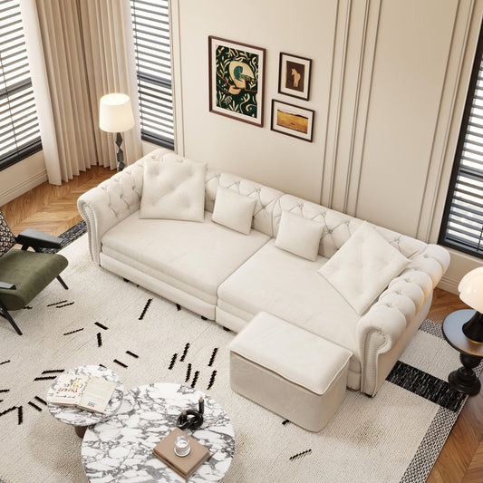 3 In 1 Convertible Sleeper Sofa Bed With Movable Ottoman