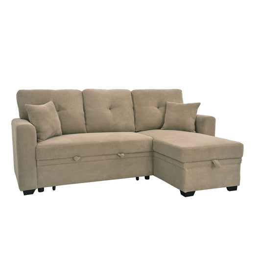 Sleeper Sectional Sofa With Pull Out Bed, Reversible Chaise, Hidden Storage