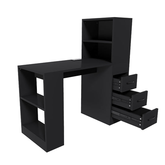 Computer Desk With 4 In 1 Socket & 3 Drawers, 4 Tier Shelves