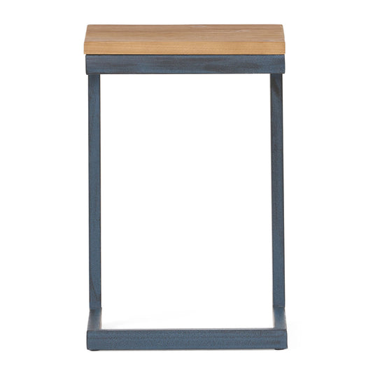 Small C Shaped End Table With Iron Base And Fir Wood Top - Black