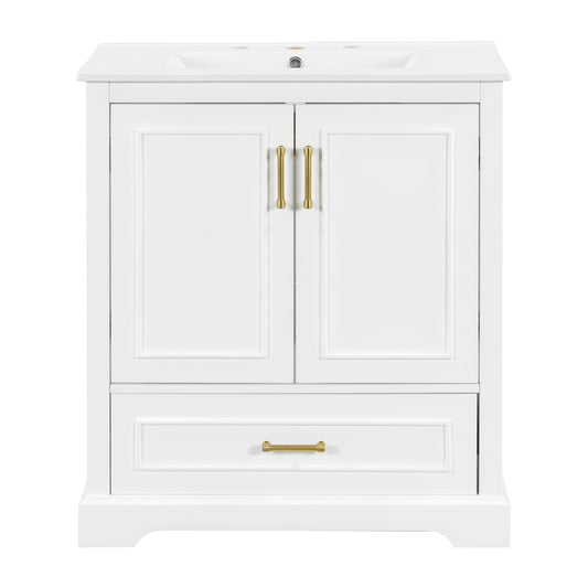 Bathroom Vanity With Sink, 1 Divided Drawer And 2 Soft Close Doors With Double Shelf
