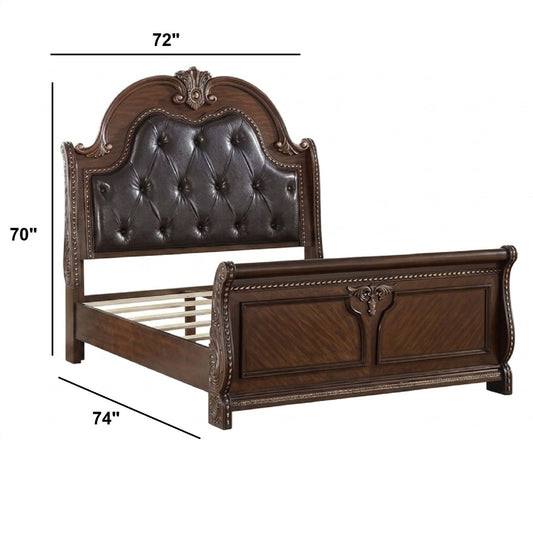 Bed & Carved Padded And Button Tufted Headboard
