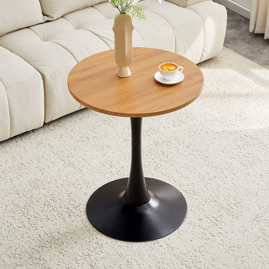 Round Dining Table With Faux Wood Top And Metal Pedestal, 23.6" Circle Table For Kitchen, Living Room, Small Spaces