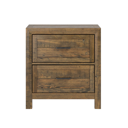 Rustic 2 Drawer Nightstand - Brown - Wood