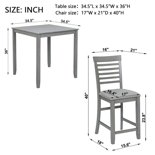5 Piece Dining Table Set, Wooden Dining Square Table Set For 4, Counter Height Kitchen Table Set With Square Table And 4 Upholstered Chairs - Gray