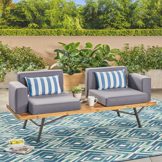 Outdoor Sofa With Cushions And Iron Legs - Dark Gray