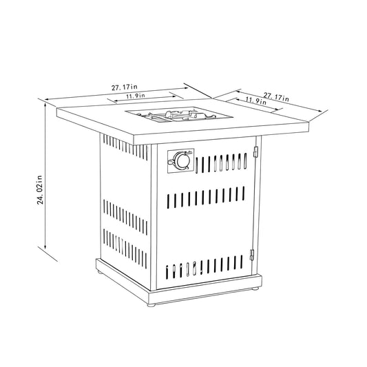 Propane Gas Fire Pit Table, 50000 Btu Square For Outside - Brown