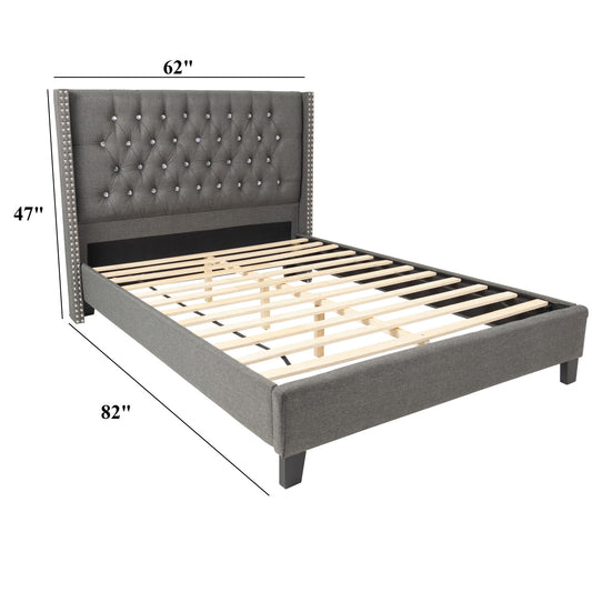 Contemporary Style Bed With Diamond Tufted Headboard