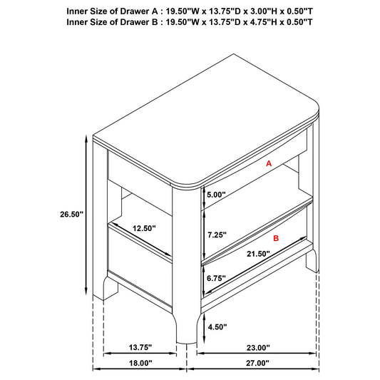 Verona - 2 Drawer Bedside Table With Hidden Storage - Walnut