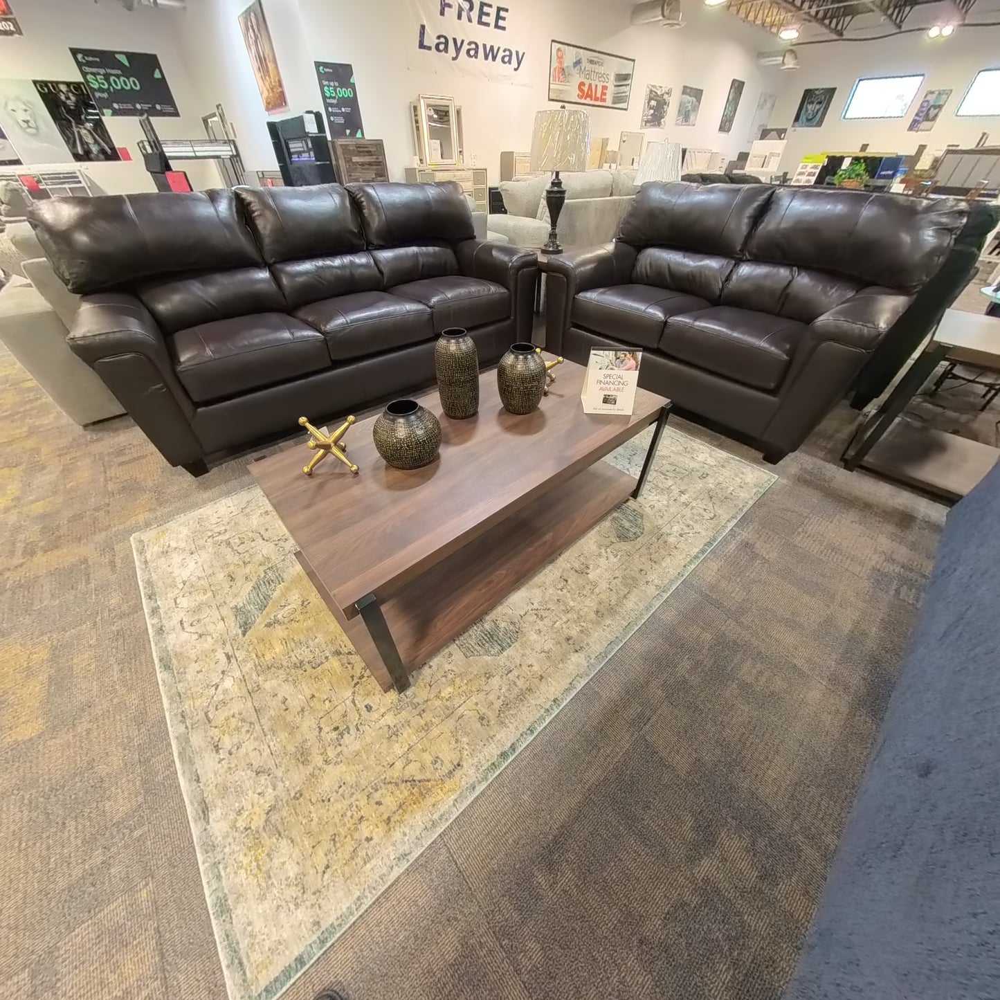Bark Leather Match Sofa & Loveseat