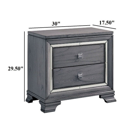 Nightstand With Mirror Trim - Light Gray