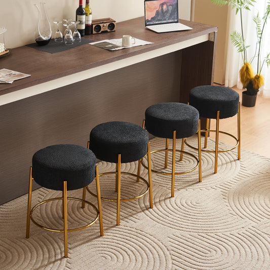 Round Bar Stools (Set of 2), Contemporary Upholstered Dining Stools For Kitchens, Coffee Shops And Bar Stores - Legs