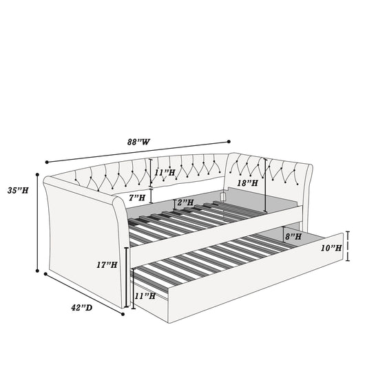 Daybed With Trundle Button Tufted Slat Included - Charcoal