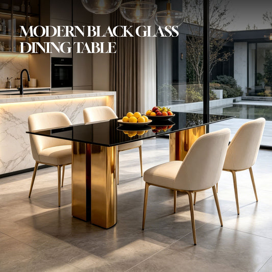 Rectangular Dining Table - Gold / Black