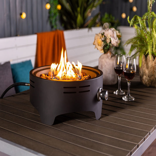 Propane Tabletop Gas Fire Pit, 40000 Btu Round For Outdoor - Black