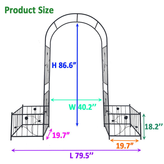 Metal Garden Arch With Two Plant Stands Wide High Climbing Plants Support Rose Arch Outdoor - Black