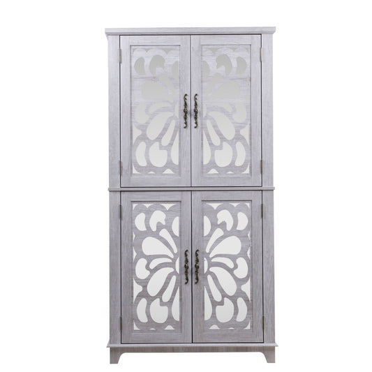 Modern Sideboard Buffet With 4 Mirrored Doors, Adjustable Shelves