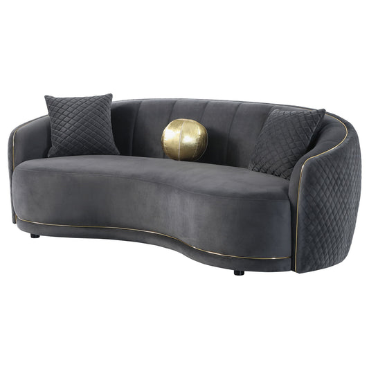 Luxe Upholstered Curved Sofa With Trim And Diamond Quilting - Dark Gray