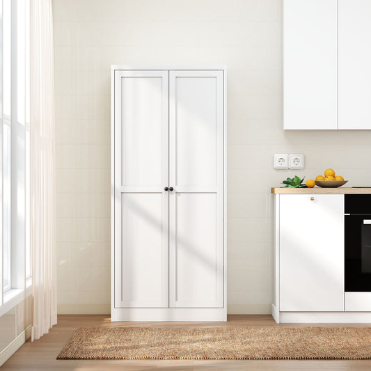Metal Kitchen Pantry Cabinet With Adjustable Storage And 4 Heavy Duty Shelves - White