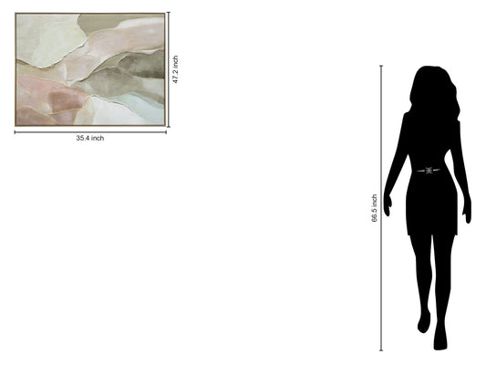 "Ethereal Layers" Hand-Embellished Canvas In Frame - Soft White / Muted Green / Taupe