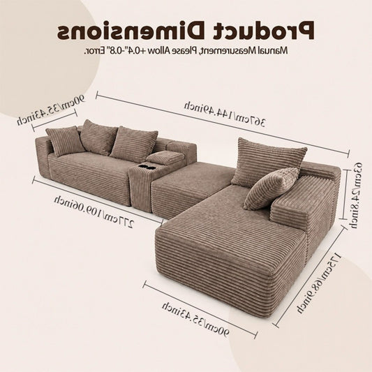 U-Shaped Modular Sofa With Cup Holders And Storage For Living Rooms - Coffee