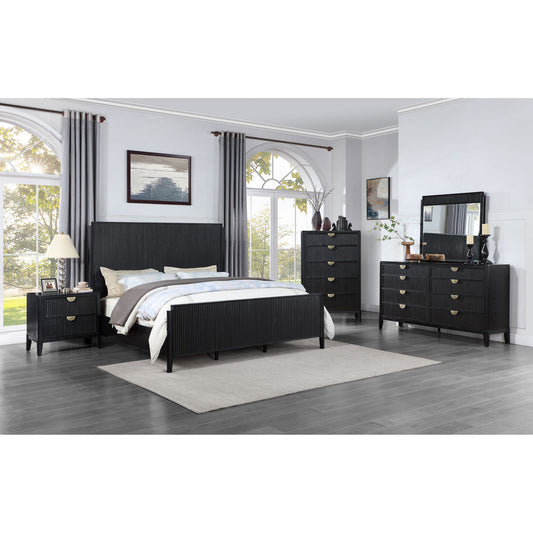 California King 5 Piece Bedroom Set With Fluted Detailing - Black