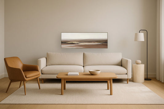 Golden Dusk Layers - 20" x 60" Framed Wall Art - Beige