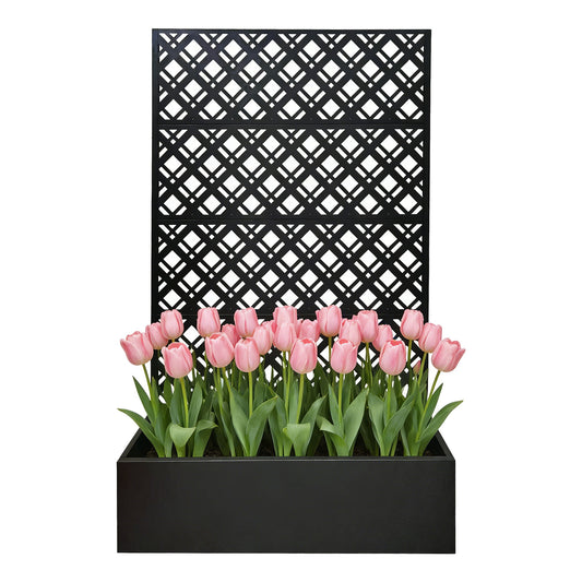 Rhombus Planter Raised Garden Bed With Trellis For Climbing Plants - Black