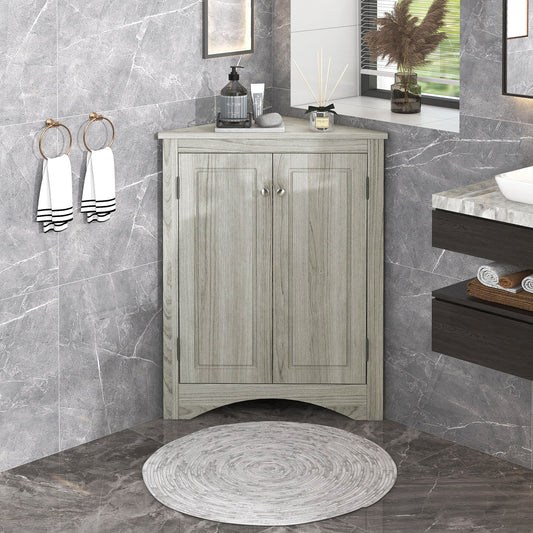Triangle Bathroom Storage Cabinet With Adjustable Shelves, Freestanding Floor Cabinet - Oak