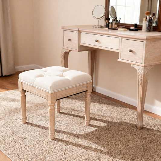 Small Padded Square Ottoman Bench For Living Room - Beige