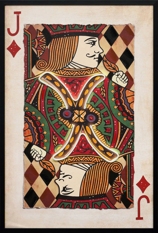 Royal Card III Hand-Embellished LED Canvas In Frame - Black / Red