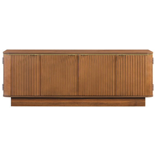 TV Stand, Fluted Media Console With Adjustable Shelves And Cable Holes