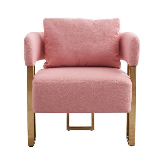 Modern Decorative Chair Teddy Fleece Upholstered And Metal Foot