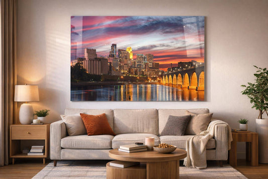 Minneapolis Cotton Candy Sky Tempered Glass With Foil - Pink / Orange