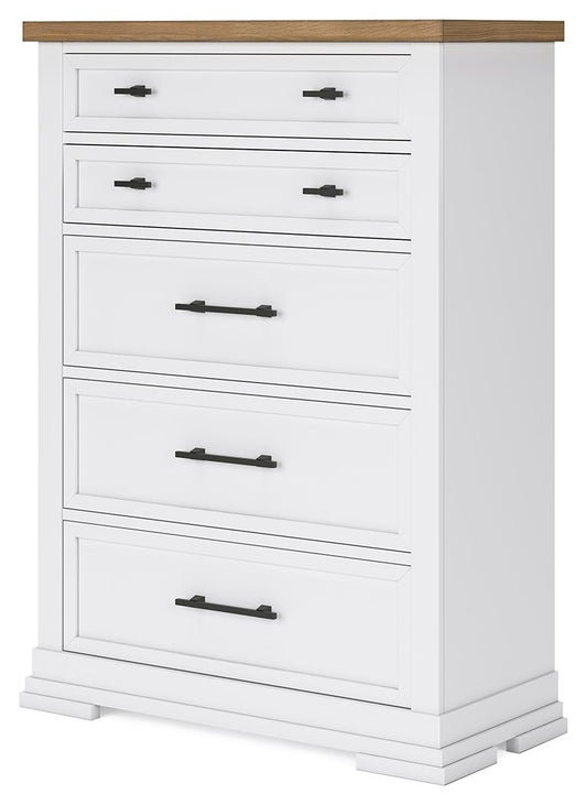 Ashbryn - Five Drawer Chest - White / Natural