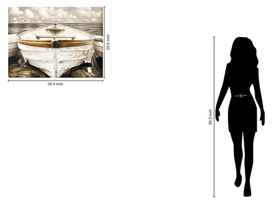 "Coastal Serenity" Hand-Embellished Wrapped Canvas - Natural Wood / Beige