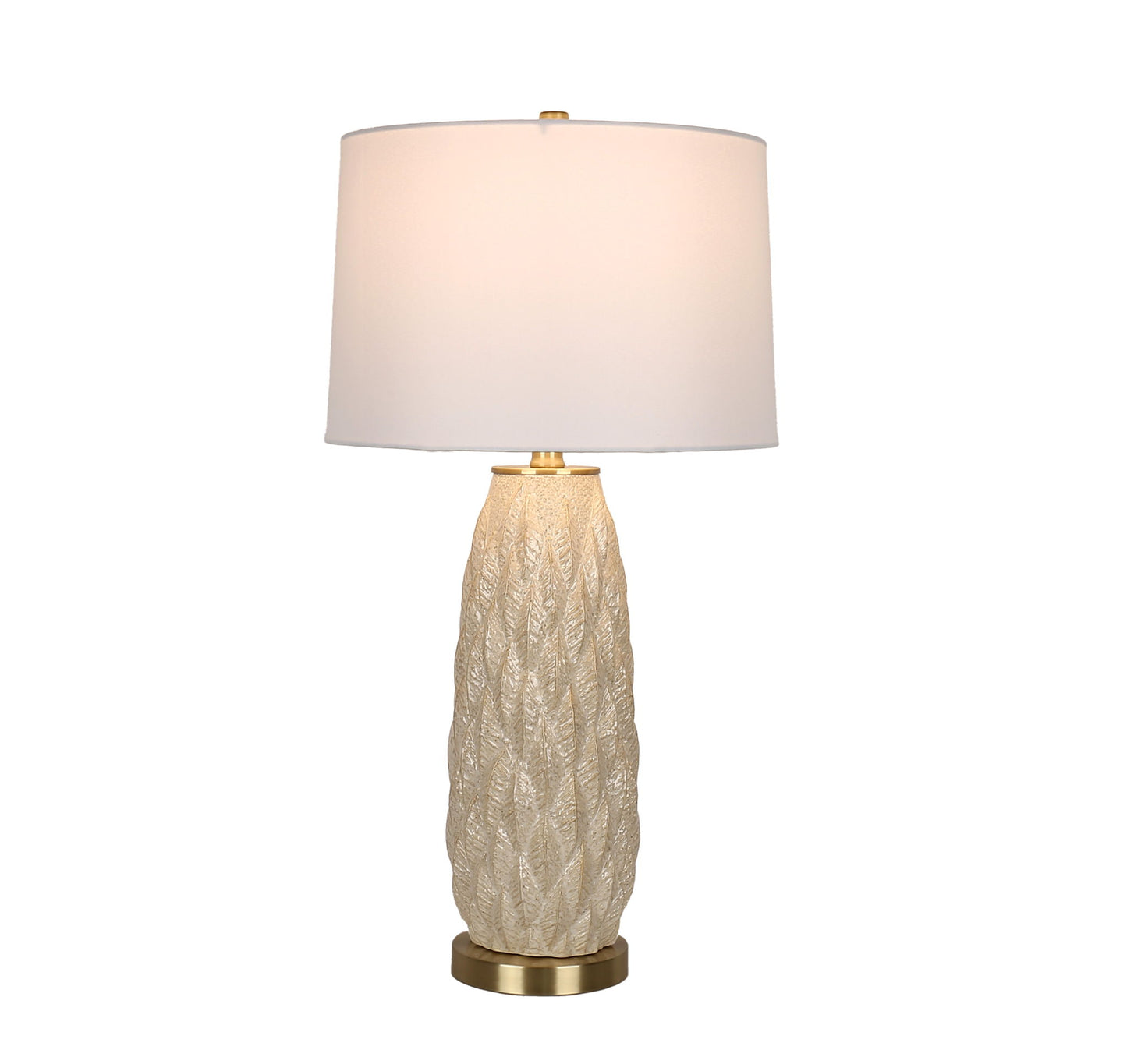 Textured Leaves Carved Ceramic & Metal Table Lamp (Set of 2) - Beige / Soft Gold