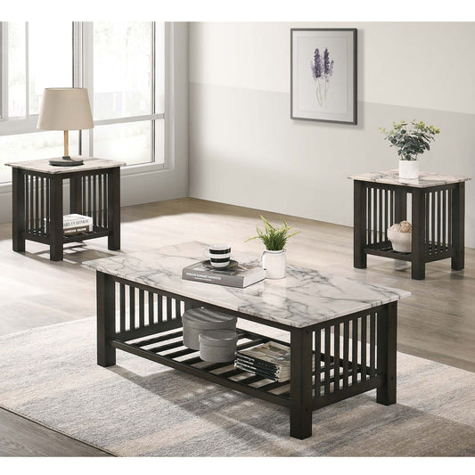 3 Piece Occasional Table Set, 1 Coffee Table And 2 End Tables, Open Storage Design - Walnut