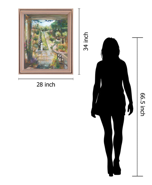 Sunlit Garden Retreat - 34" x 28" Framed Wall Art - Green