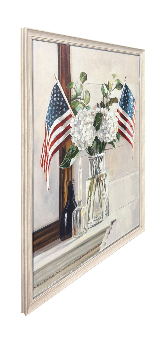 Patriotic Petals Hand-Embellished Canvas In Frame - Ivory / Brown