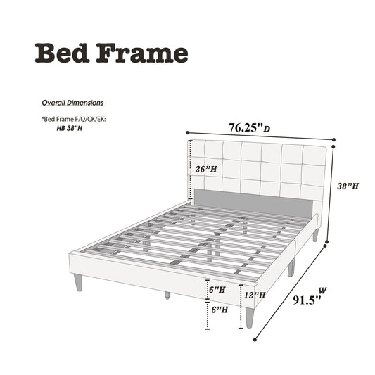 California King Size Tufted Headboard Platform Bedframe, Bedroom Furniture - Gray / Light Gray