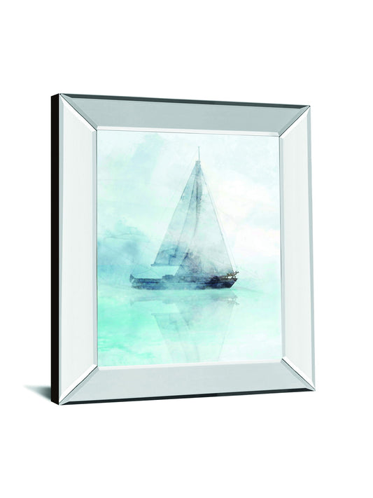 Sailing Boat I By Ken Roko - Mirror Framed Print Wall Art - Light Blue